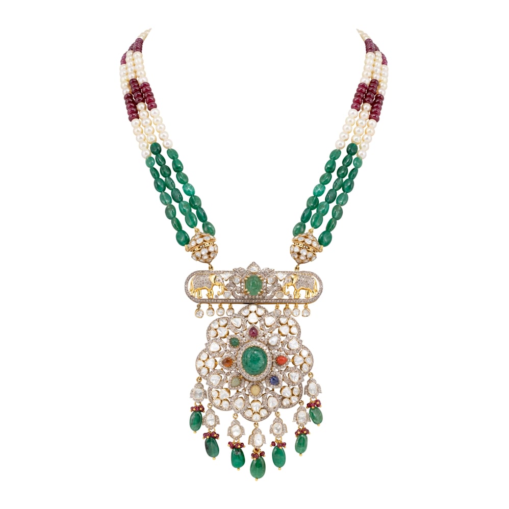 Navratan Necklace with Open Polki and beads